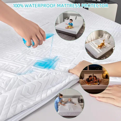 Miniatura 3 de JOSOP Protector de colchón acolchado individual de 325 GSM, 100% impermeable, sábana bajera absorbente hasta 20 bolsillos profundos, suave