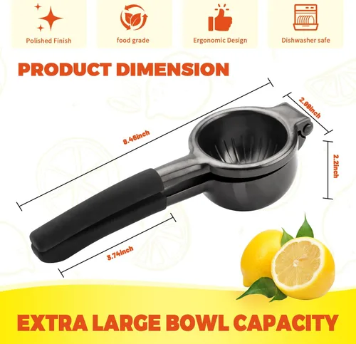Miniatura 2 de SHIKORI Exprimidor de limón, exprimidor manual grande y resistente para limón, exprimidor de cítricos de acero inoxidable, exprimidor de lima Gris