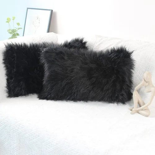 Miniatura 17 de OYIMUA Juego de 2 fundas de almohada decorativas esponjosas de 18 x 18 pulgadas, fundas de almohada lujosas de piel sintética de granja