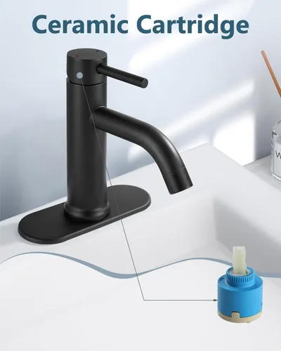 Miniatura 3 de Aolemi Grifo de baño de un solo agujero, grifo de lavabo de baño de una sola manija con líneas de suministro, con montaje de drenaje desplegable