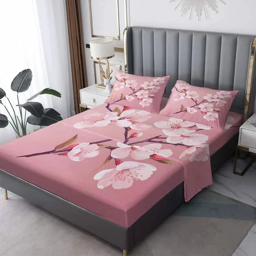 Miniatura 11 de Juego de sábanas de tamaño individual con estampado de flor de cerezo, sábanas japonesas de microfibra suave, bolsillo profundo, sábanas y fundas