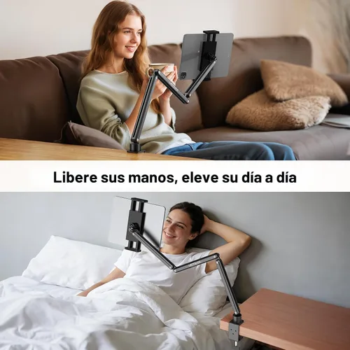 Miniatura 2 de Urmust Soporte de pared para tableta para iPad, rotación de 360°, soporte ajustable para tablet con brazo extensible de aluminio, para iPad