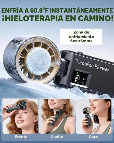 Miniatura 2 de Ventilador de mano portátil con refrigeración por hielo, ventilador turbo de alta velocidad de 24.6 ft/s, ventilador de cuello personal plegable 4