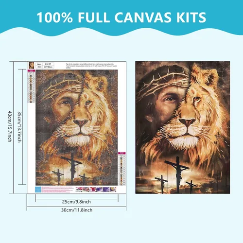 Miniatura 2 de Kits de Pintura de Diamantes de León SENQAO para Adultos, Pintura de Diamantes DIY de León y Jesús 5D Animal Pintura de Diamantes Kits de Arte