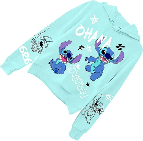 Miniatura 4 de Disney Sudadera con capucha Lilo and Stitch para mujer, diseño clásico de Lilo y Stitch Ohana, con estampado múltiple