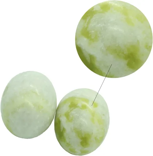 Miniatura 4 de BRABUD Bolas de estrés de ejercicio chino ovaladas de mármol Baoding en piedra natural Craft Collection BS174 (verde claro)