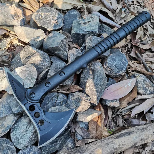 Miniatura 6 de Hacha de camping con vaina de nylon, Hacha Tomahawk vikinga forjada de acero al carbono de alta calidad, Hacha de camping portátil para cortar