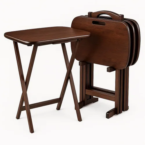 Ergode Juego de mesa de madera de 5 piezas, elegantes mesas plegables, base duradera con marco en X, práctico soporte vertical, fácil montaje,