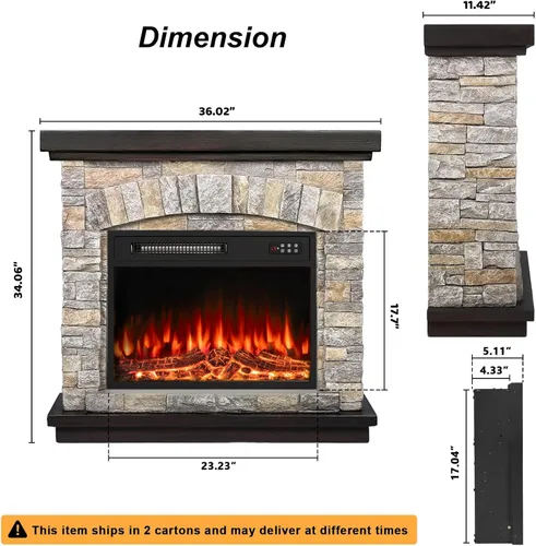 Miniatura 6 de BOSSIN Chimenea eléctrica de 36 pulgadas con repisa, inserto de chimenea eléctrica de 23 pulgadas, soporte de TV independiente con temporizador