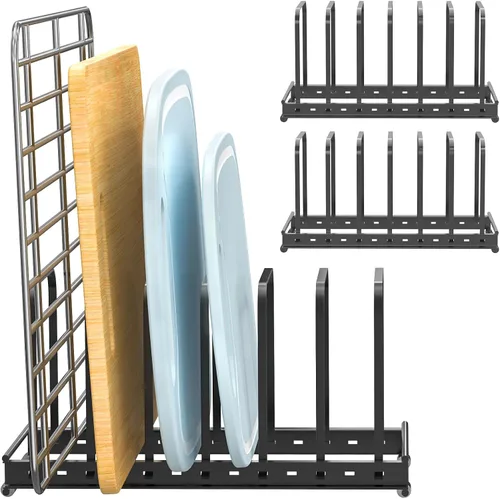 Miniatura 6 de Organizador de tabla de corte, paquete de 1 soporte ajustable para utensilios de hornear para gabinete y encimera, estante de metal con 7 ranuras