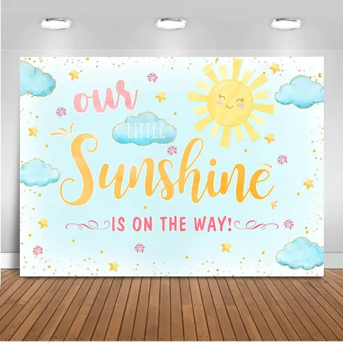 Mocsicka Telón de fondo para baby shower, sol y nube, fondo de baby shower, con texto en inglés "Our Little Sunshine", decoración para sesión de
