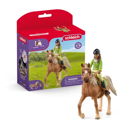Schleich Horse Club - Juego de 10 piezas de Sarah and Mystery - Juego de figuras de caballo y jinete con silla de montar y brida extraíbles, figura
