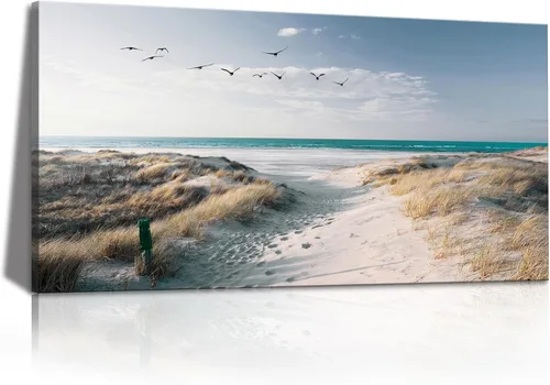 KZKU Decoración de pared de playa, lienzo, cuadros artísticos para dormitorio, sala de estar, offico, enmarcado, pinturas de baño, impresiones de