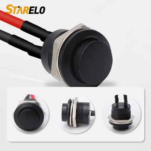 Miniatura 3 de STARELO 5 piezas de interruptor de botón momentáneo redondo de 16 mm SPST 3A AC250V/6A AC125V 2Pin 1NO con cable presoldado R13-507 (negro).