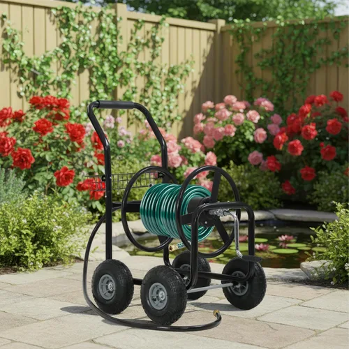 Miniatura 2 de FDW Carrito enrollador de manguera de jardín, carrito de manguera de agua con 4 ruedas, soporta hasta 300 pies de manguera de 5/8 pulgadas