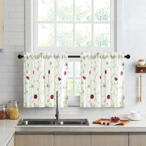Miniatura 16 de VOGOL - Cenefa de cortinas bordadas con vides, cenefa con bolsillo para ventanas, 52 x 18 pulgadas, verde pasto