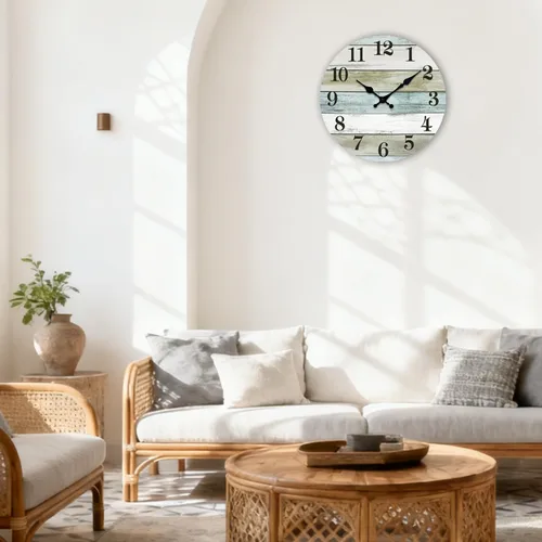 Miniatura 6 de Reloj de pared silencioso sin tictac, relojes de madera, funciona con pilas, 8 pulgadas, pequeño, estilo campestre retro rústico y de playa