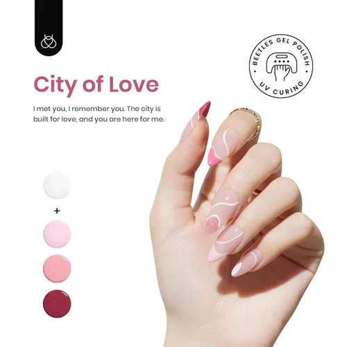 Miniatura 3 de Beetles - Esmalte de uñas en gel rosado con diseño francés blanco, juego de 6 piezas, colección Ciudad del Amor con purpurina rosa, 5