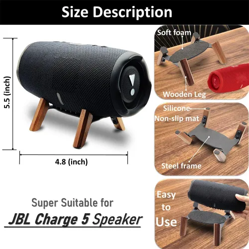 Miniatura 3 de Soporte de madera real compatible con altavoz portátil JBL Charge 5, Charge 6, soporte de trípode, soporte de madera estable y resistente utilizado