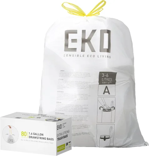 Miniatura 12 de EKO 4 galones / 10-15 litros, 80 bolsas de basura pequeñas con cordón, bolsas de basura extrafuertes sin perfume, rollo fácil de dispensar