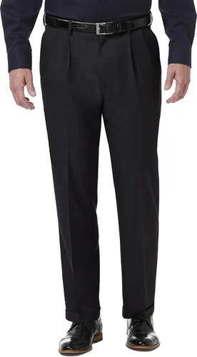 Haggar Pantalón de vestir para hombre de primera calidad y ajuste clásico plisado en la parte delantera (tallas regulares y grandes y altas)