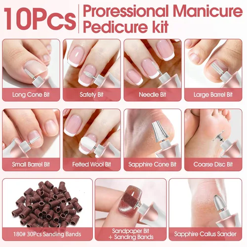Miniatura 6 de Haootadiy Lima eléctrica de uñas, pulidor eléctrico inalámbrico con brocas de uñas, bandas de lijado, juego profesional de manicura y pedicura