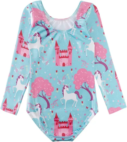 Miniatura 99 de HOZIY - Leotardos de manga larga para niñas, de gimnasia, para niños pequeños, trajes florales de unicornio, galaxia, arco iris, patrón de rayas