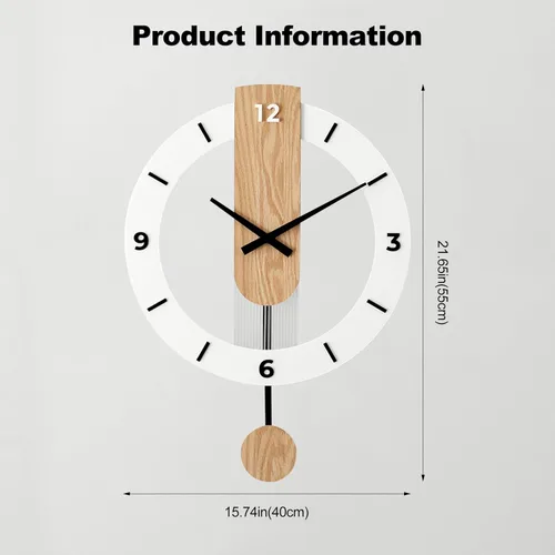 Miniatura 7 de Ergocar Reloj oscilante de madera, reloj colgante de madera con números romanos, adecuado para sala de estar, cocina, dormitorio, oficina