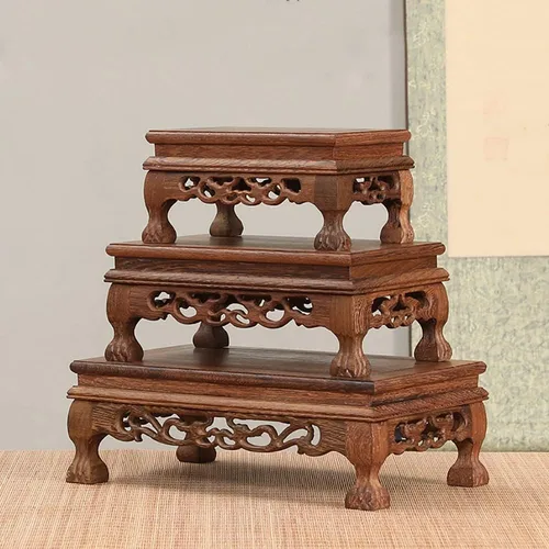 Miniatura 8 de GOLDY&WENDY Base rectangular de madera de ala de pollo con base de palisandro florero planta estatua de Buda soporte de exhibición pedestal