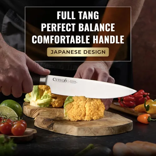 Miniatura 4 de Cutluxe Cuchillo de Chef – Cuchillo de Cocina Japonés Ultra Afilado de 8", Hoja de Acero Inoxidable de Alto Carbono, Mango de Pakkawood de Espiga