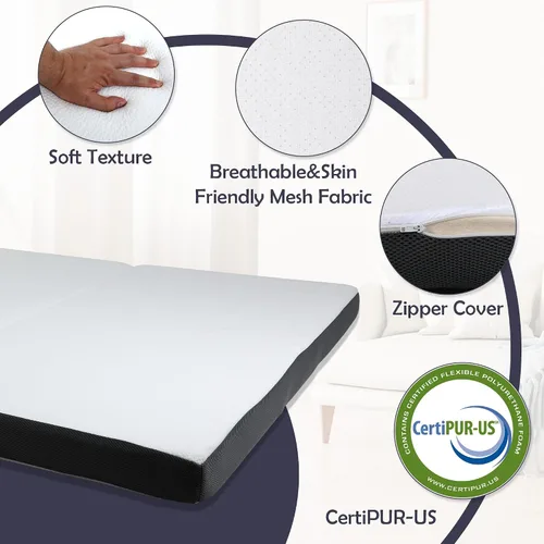 Miniatura 4 de Colchón plegable de espuma viscoelástica, colchón triple de 3 pulgadas con funda lavable, certificado CertiPUR-US, colchón portátil individual XL
