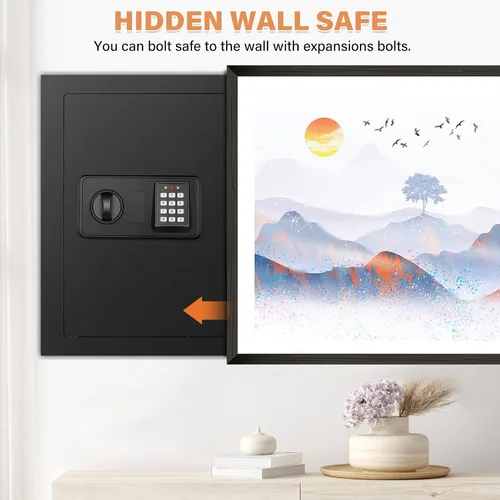 Miniatura 4 de Cajas fuertes de pared de 17.72 pulgadas de alto entre los pernos con compartimento inferior oculto, caja fuerte oculta resistente con cerradura