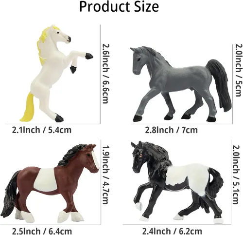 Miniatura 5 de Toymany Juego de 12 figuras de caballos pequeños de 2-3 pulgadas, figuras de ponis y potros pequeños de plástico, decoración para pasteles