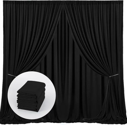 Cortina tipo telón de color negro para fiesta, boda, ceremonia - 4 paneles de tela para fotos con bolsillo para varilla - decoración para