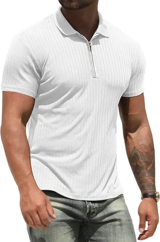 NITAGUT Camisas polo para hombre, manga larga y corta, ajustadas, con cremallera, para deportes, golf, tenis, entrenamiento
