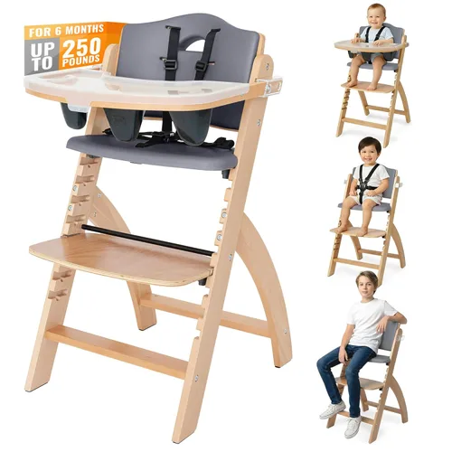 Miniatura 10 de Abiie Beyond Junior - Silla alta de madera con bandeja - Silla alta ajustable y convertible para bebés y niños pequeños - 6 meses a 250 libras