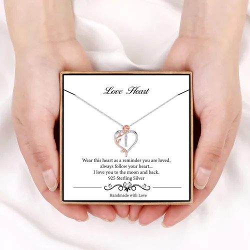Miniatura 7 de Iefil Collares de corazón de rosa, regalos para mujer, plata de ley 925, collar con dije de letra de corazón rosa, joyería, día de la madre, San