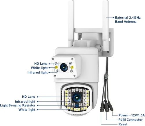 Miniatura 8 de Cámara de seguridad PTZ para exteriores con doble lente, cámara de vigilancia WiFi de 4MP con visión nocturna, detección de movimiento, seguimiento