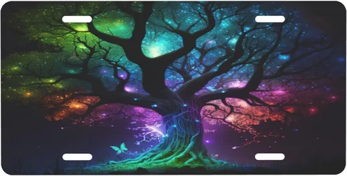 Miniatura 26 de Árbol de la vida - Placa de matrícula colorida abstracta divertida de aluminio para placas delanteras decorativas, impermeables, sin óxido, A