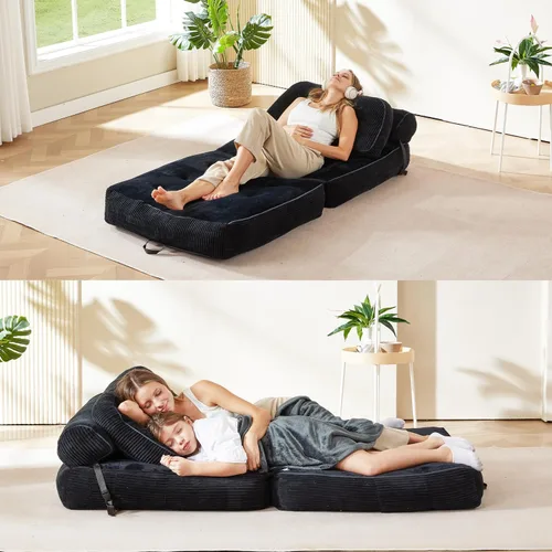 Miniatura 6 de Sofá cama plegable, futón de franela con almohada y manta, silla convertible para apartamento de espacio pequeño, habitación de invitados