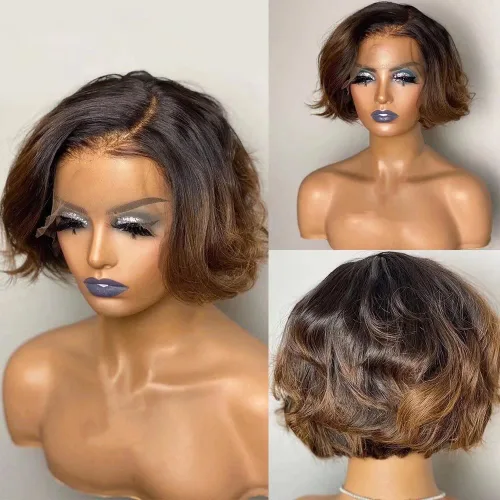 Miniatura 11 de Pelucas de cabello humano con reflejos #1B/27, mezcla de rubios, color natural, con abuelitos, invisible HD, 13x4, encaje frontal, pelucas