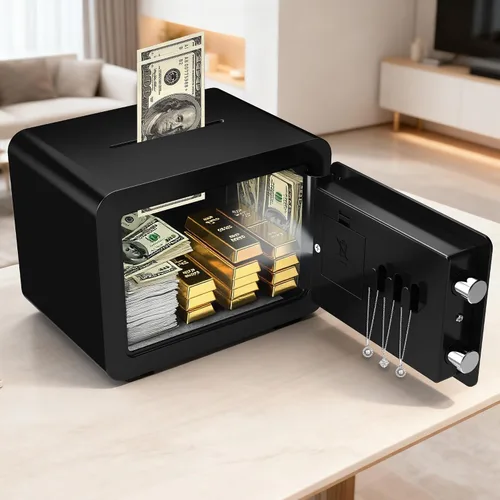 Miniatura 4 de Cajas fuertes pequeñas para el hogar, caja fuerte pequeña mini con ranura para monedas, cajas fuertes personales para dinero, efectivo, documentos