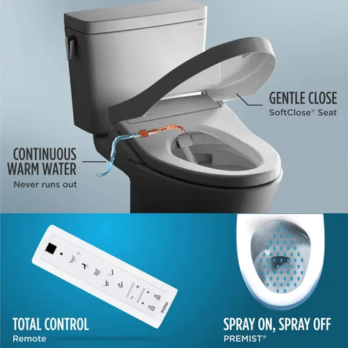 Miniatura 4 de TOTO® WASHLET® K300 - Asiento de inodoro electrónico con bidé con calentamiento instantáneo de agua, limpieza PREMIST y EWATER+ con varita, Algodón