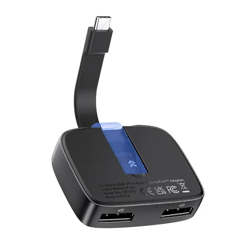 Cable Matters Adaptador USB C a DisplayPort dual de 8K o Dual 4K 60Hz, adaptador plegable Thunderbolt a 2X DisplayPort, no soporta dos pantallas en