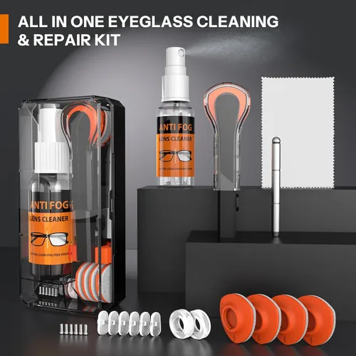 Miniatura 9 de Limpiador de Gafas, Kit de Limpieza de Gafas 8 en 1 con Spray Limpiador de Anteojos Antivaho de 24H Herramienta Portátil de Limpieza de Gafas