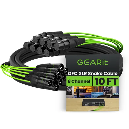 GEARit Serpiente XLR de 8 canales de 10 pies, serpiente de audio de 10 pies de multinúcleo equilibrado con conductores OFC, conectores XLR de metal