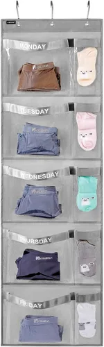 Organizador semanal de ropa para niños, día de la semana, almacenamiento de ropa escolar, de lunes a viernes, organizador colgante de armario (gris)