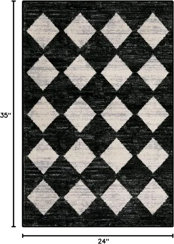 Miniatura 2 de Lahome - Tapete con diseño de entramado marroquí, a cuadros, pequeño, suave y antideslizante, moderno, resistente a las manchas, para puerta Negro