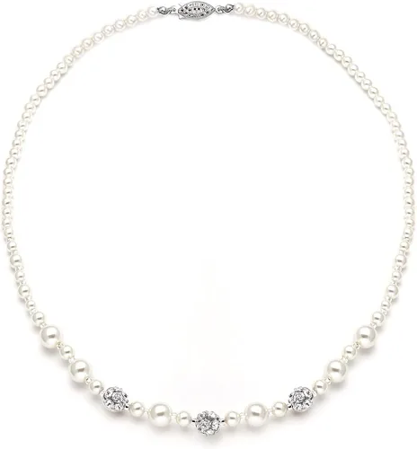 Mariell Collar de perlas de color marfil para novias con detalles de bola de fuego de cristal de diamantes de imitación, joyería de boda nupcial,