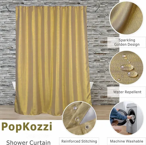 Miniatura 2 de Cortinas de ducha doradas para baño: cortina decorativa de ducha de tela brillante con purpurina - cortina de baño lujosa, elegante, elegante
